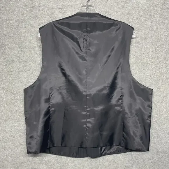 Mens 46R Black Pinstripe Formal Vest Classic 5-Button Dress Waistcoat Wedding - Picture 5 of 7